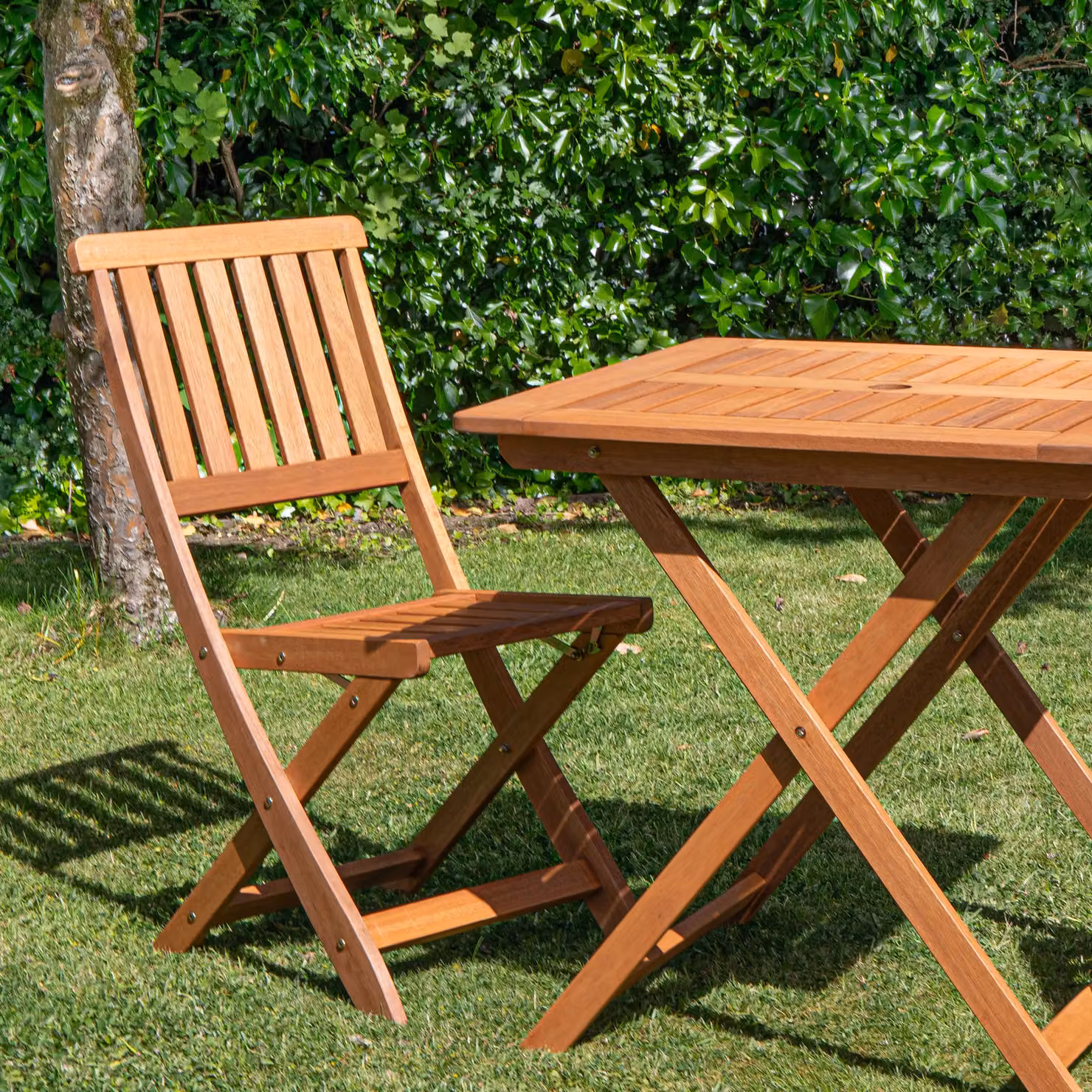 Samuel Alexander Brown Teak Wood Outdoor 2 Person Folding Square Garden Dining Table and Chairs Set – 2