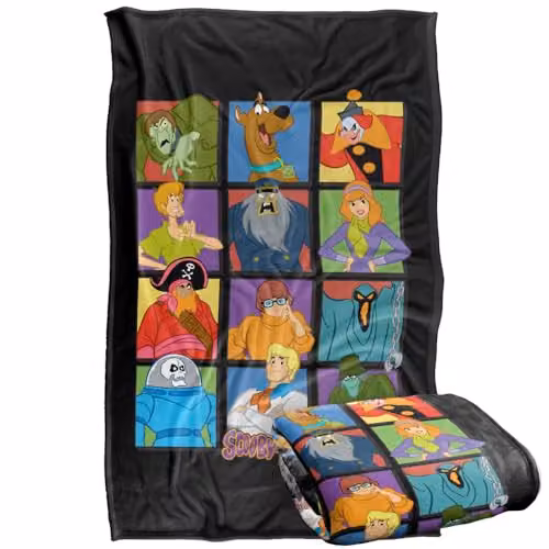 LOGOVISION Scooby Doo Character Squares Silky Touch Super Soft Fleece Throw Blanket, Multicolour