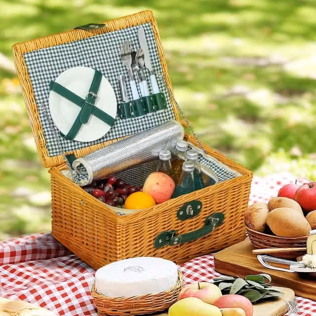 Outsunny Brown Wicker Rattan Picnic Basket for 2 People
