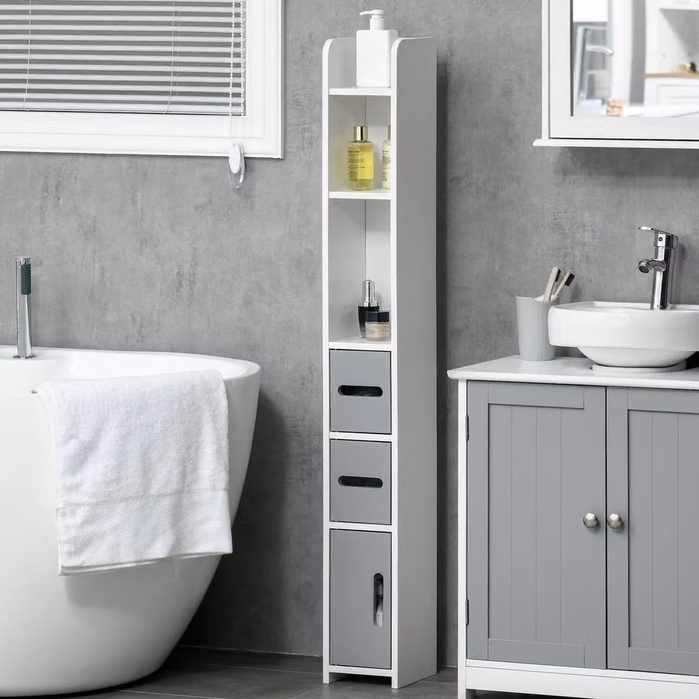 STILVORA Grey Modern Freestanding Bathroom Storage Cabinet with Internal Shelves and Hinged Doors – 1