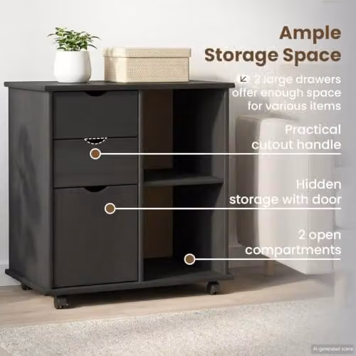 vidaXL Rolling Cabinet in Grey Solid Pine Wood W/D/H: 63.5 x 39 x 65.5 cm – 4