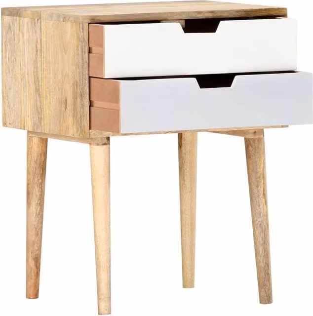 Berkfield Home Rustic Solid Mango Wood Bedside Cabinet, Multicolour, W: 47 cm, D: 35 cm, H: 59 cm