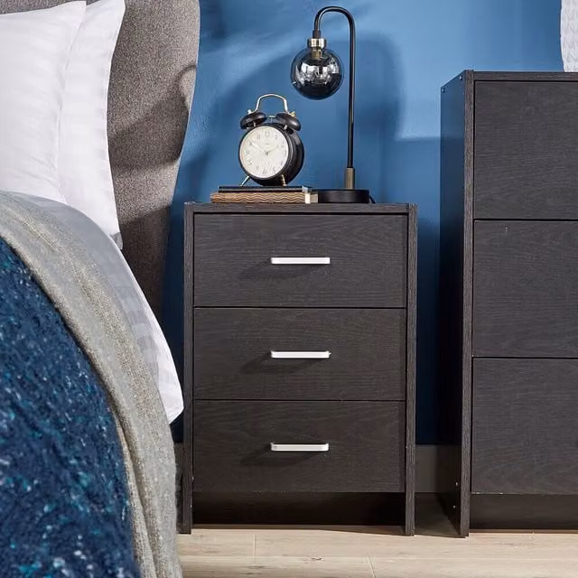 Home Source Stratford 3 Drawer Bedside Chest in Black – 1