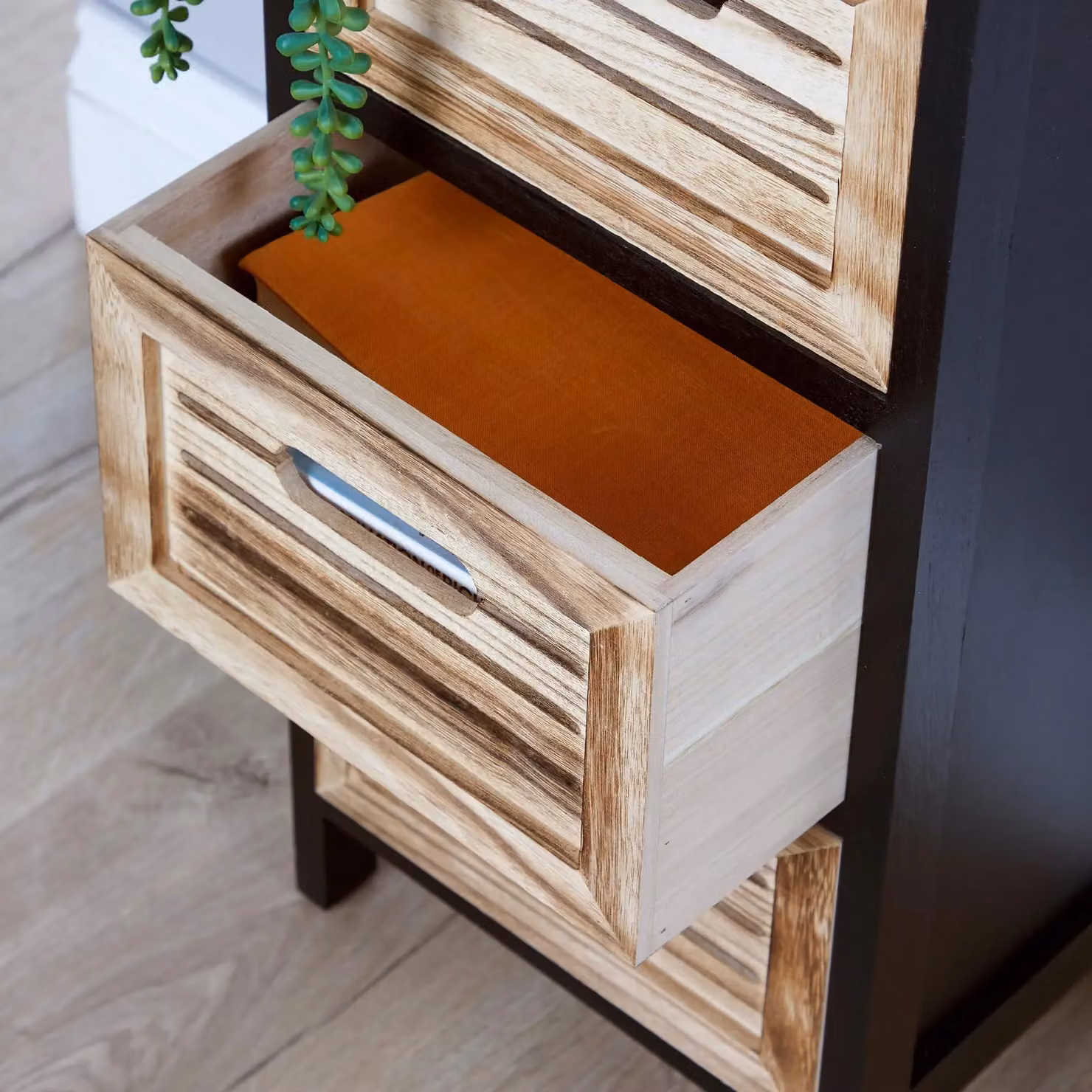Home Source Solid Wood 3 Drawer Storage Chest Organiser in Rustic Jet Black – 4