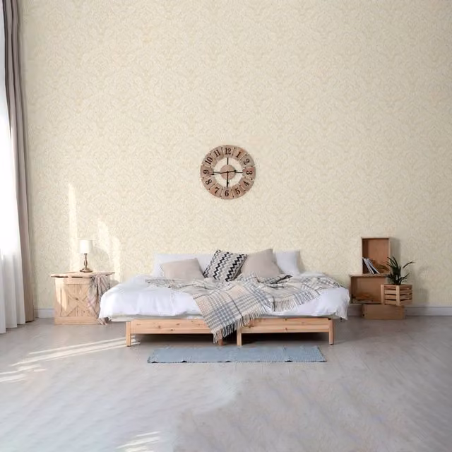 SK Filson Botanical Floral Damask Wallpaper in Beige and White