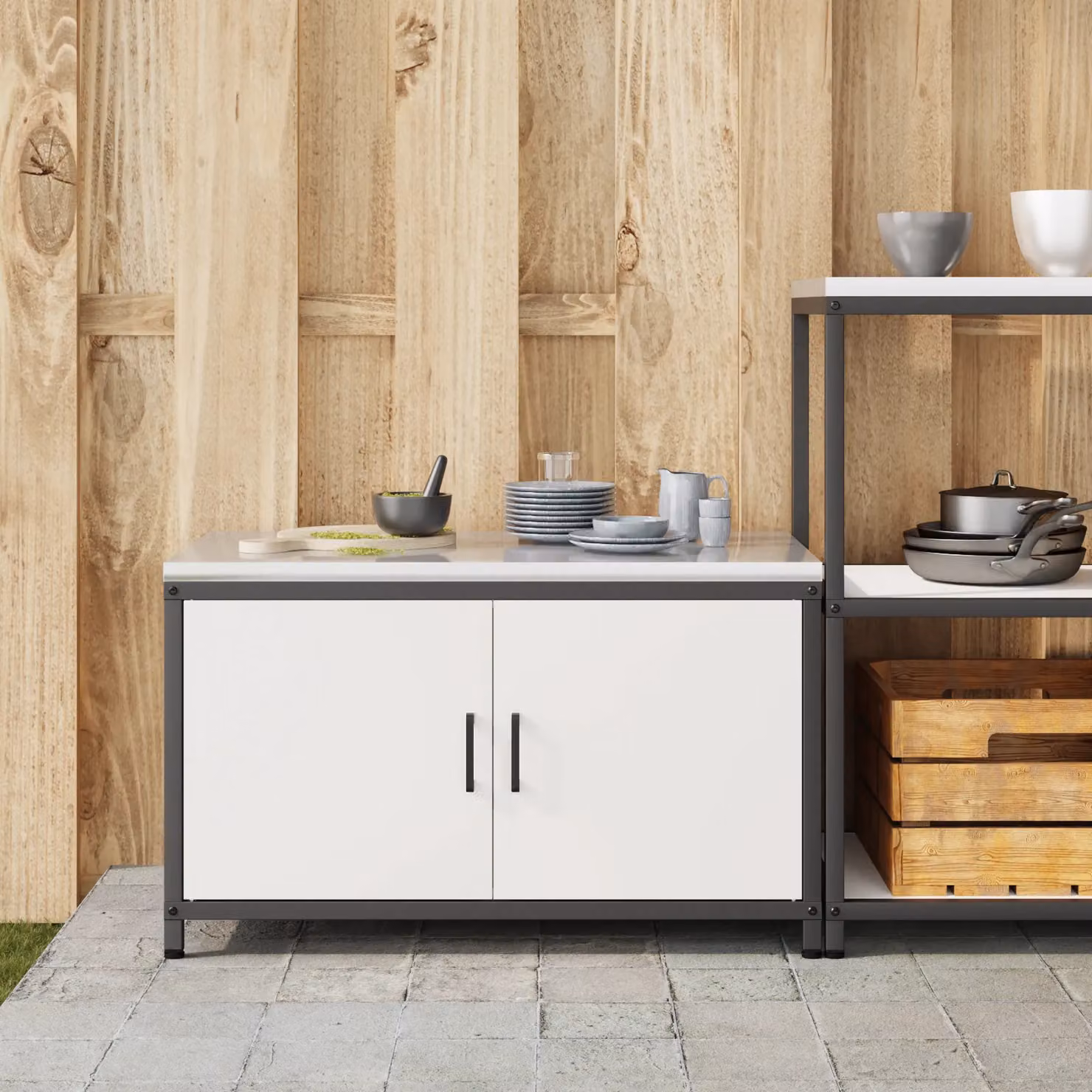 Berkfield Home Modern White Steel Kitchen Storage Cabinet with Drawer, Shelf and Hinged Doors – 3