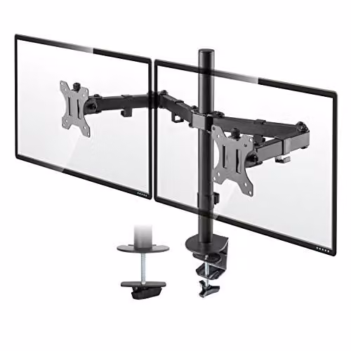 TTAP Double Arm Monitor Mount Desk Stand Bracket for 13-27 inch Screens, Black, VESA 75x75mm to 100x100mm