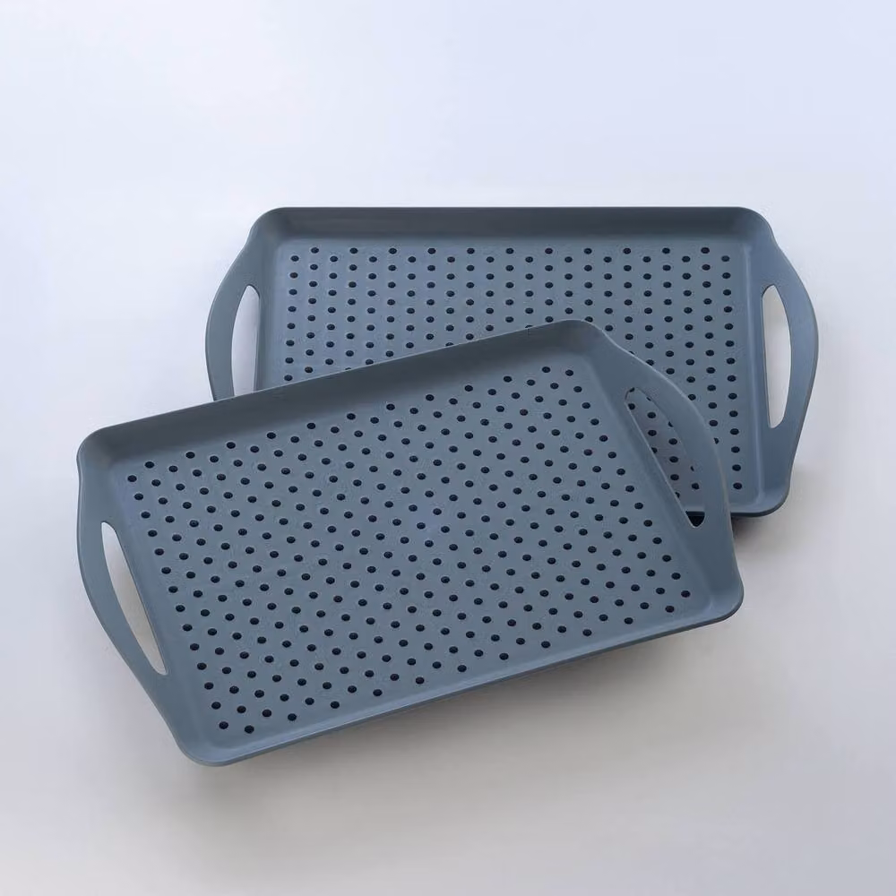 Basilico Pack of 2 Non-Slip Rectangular Serving Trays with Easy-Grip Handles, Grey, W: 45 cm, D: 31 cm – 2