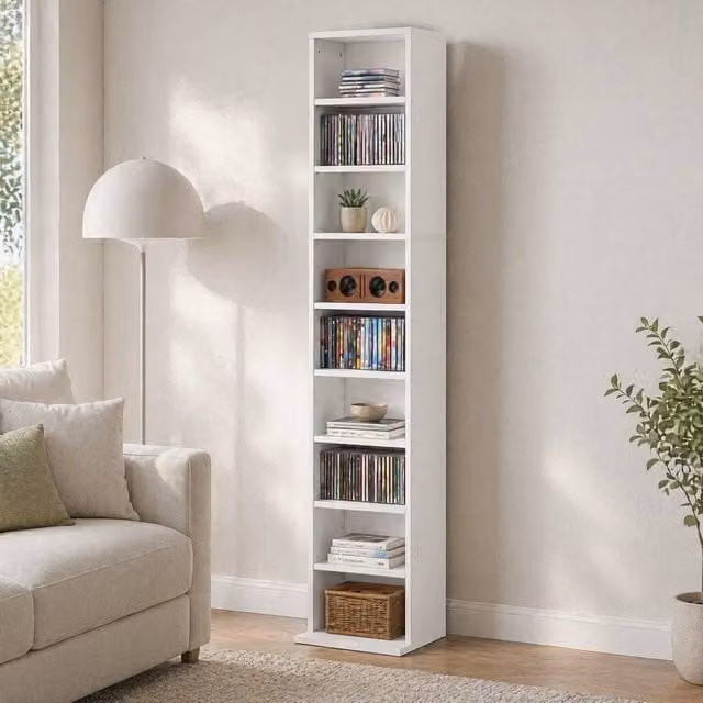 STILVORA CD Storage Unit in White with 6 Adjustable Shelves – 1