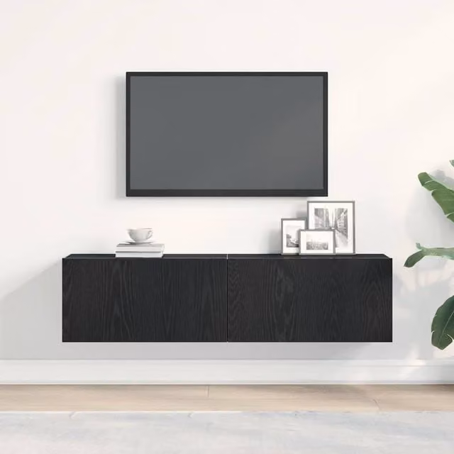 Berkfield Home Modern Black Oak Wall Mounted TV Cabinet, W/D/H: 120 x 30 x 30.5 cm – 1
