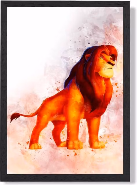 ARTZE Mufasa Watercolour Lion King Framed Print, Red and Multicolour, A2