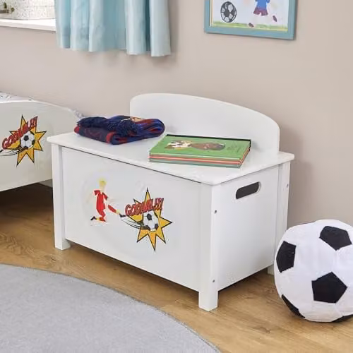 Liberty House Toys White Wooden Football Toy Box with Soft Close Lid, W: 68.0 cm, D: 37.5 cm, H: 47.5 cm