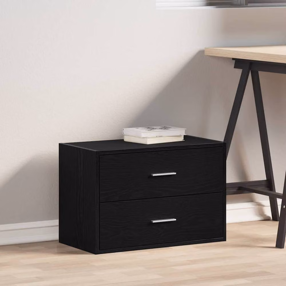 Berkfield Home Black Oak 2 Drawer Cabinet W: 60 cm, D: 31 cm, H: 40 cm – 3