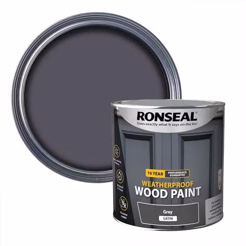 Ronseal 10 Year Weatherproof Wood Paint in Satin Grey, 2.5L – 1