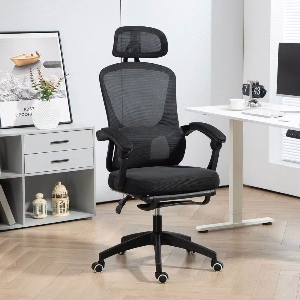 NESTLUNE Ergonomic Office Chair with Headrest in Black Fabric – 6