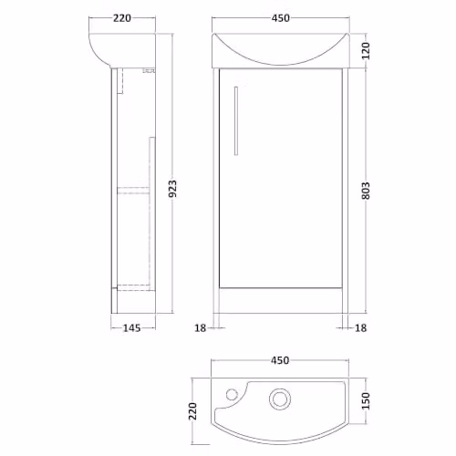 Balterley Midnight Blue Single Door Freestanding Bathroom Vanity Unit with Basin, W/D/H: 44 x 22 x 92.3 cm – 3