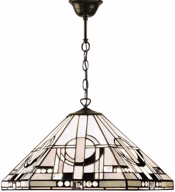 Interiors 1900 Metropolitan 1 Light Medium Ceiling Pendant in Dark Bronze with Multicolour Tiffany Glass and E27 Socket