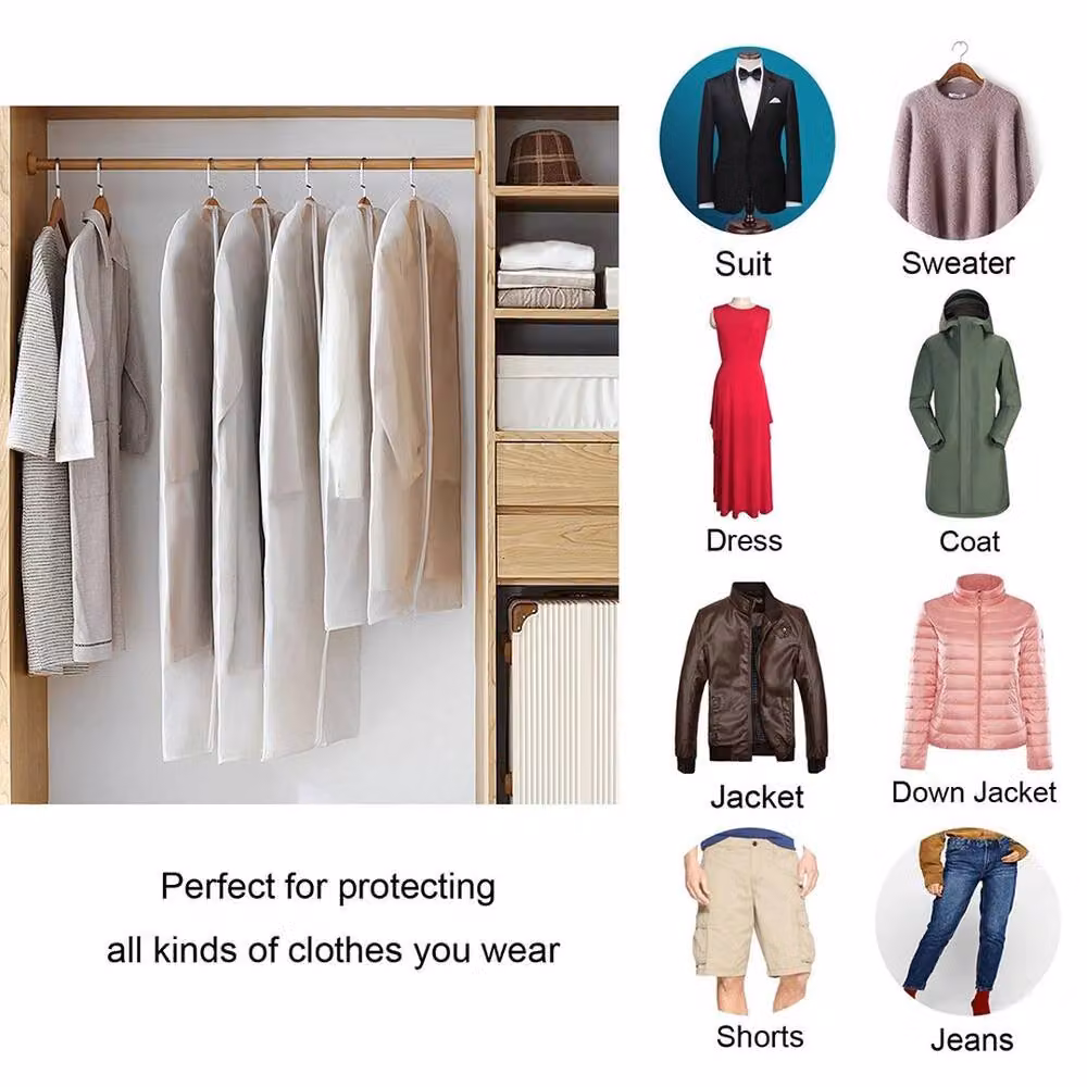 NESTLUNE 6-Piece Waterproof Plastic Dust Cover Garment Bags for Suits and Coats, White – 3