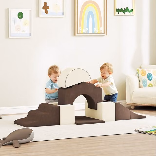 AIYAPLAY 7 Piece Kids Soft Play Foam Set with Detachable Covers in Brown
