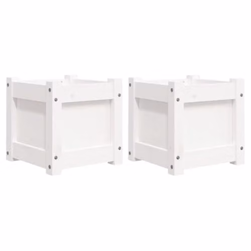 vidaXL Set of 2 White Solid Wood Pine Garden Planter Tubs – 1