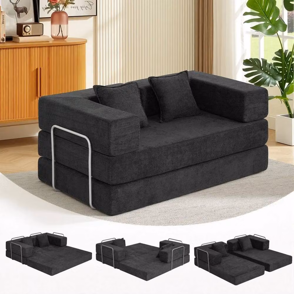 FORGEVIO Black 2 Seater Sectional Sofa Bed with Upholstered Fabric and Foam Filling – 2