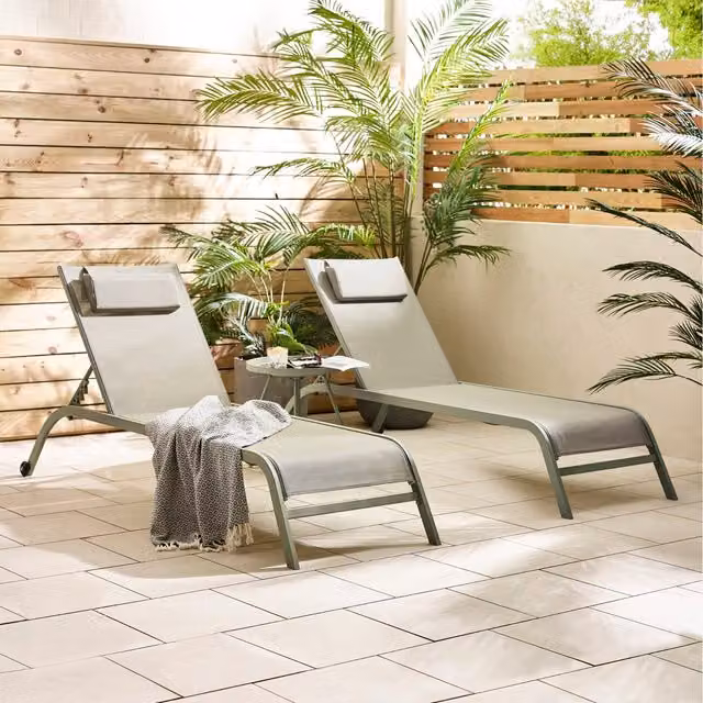 FurnitureboxUK Pair of Corsica Retro Sun Loungers in Green with Adjustable Headrest and Textilene Fabric