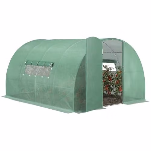 Outsunny Green Walk-in Polytunnel Greenhouse with Hinged Mesh Windows and Galvanised Steel Frame, W: 300 cm, D: 300 cm, H: 200 cm – 1