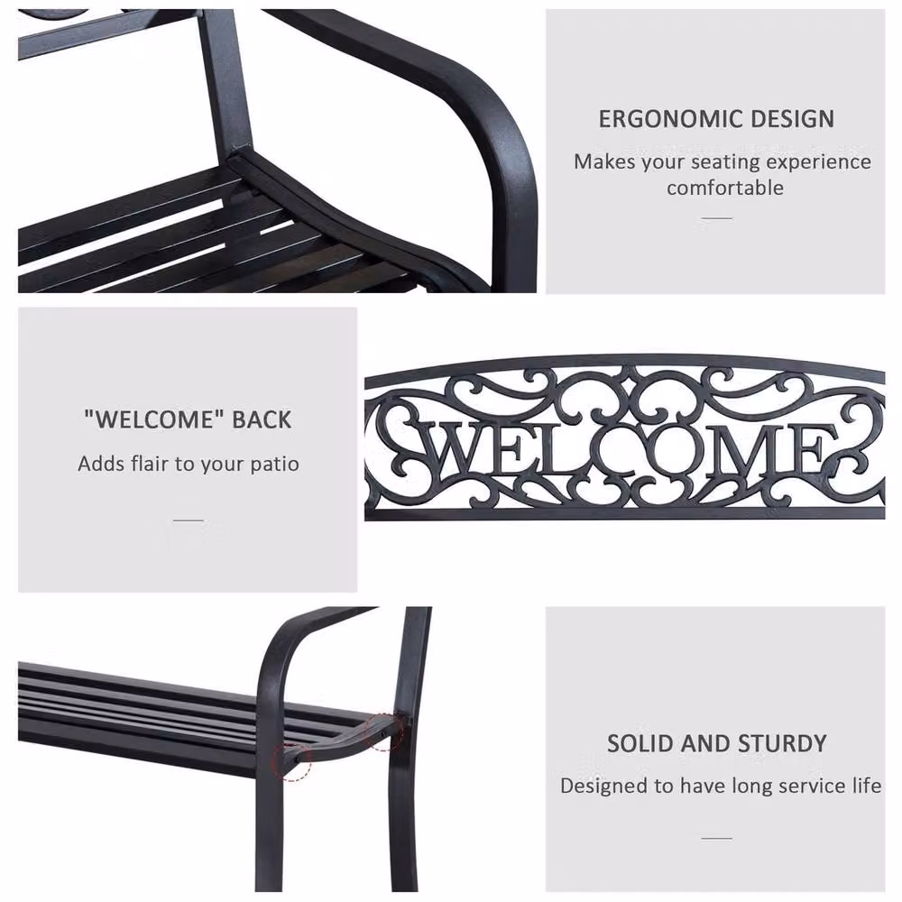 NESTLUNE Black Lacquered Steel Double Garden Bench – 5