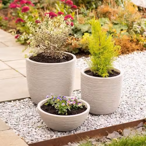 Strata Amalfi Round Plastic Planter, Beige, W/D/H: 42.5 x 40 x 40 cm – 3