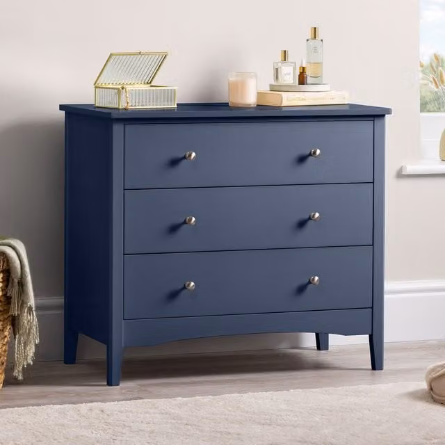 Christow Navy Blue 3 Drawer Modern Chest of Drawers W/D/H: 70 x 40 x 80 cm