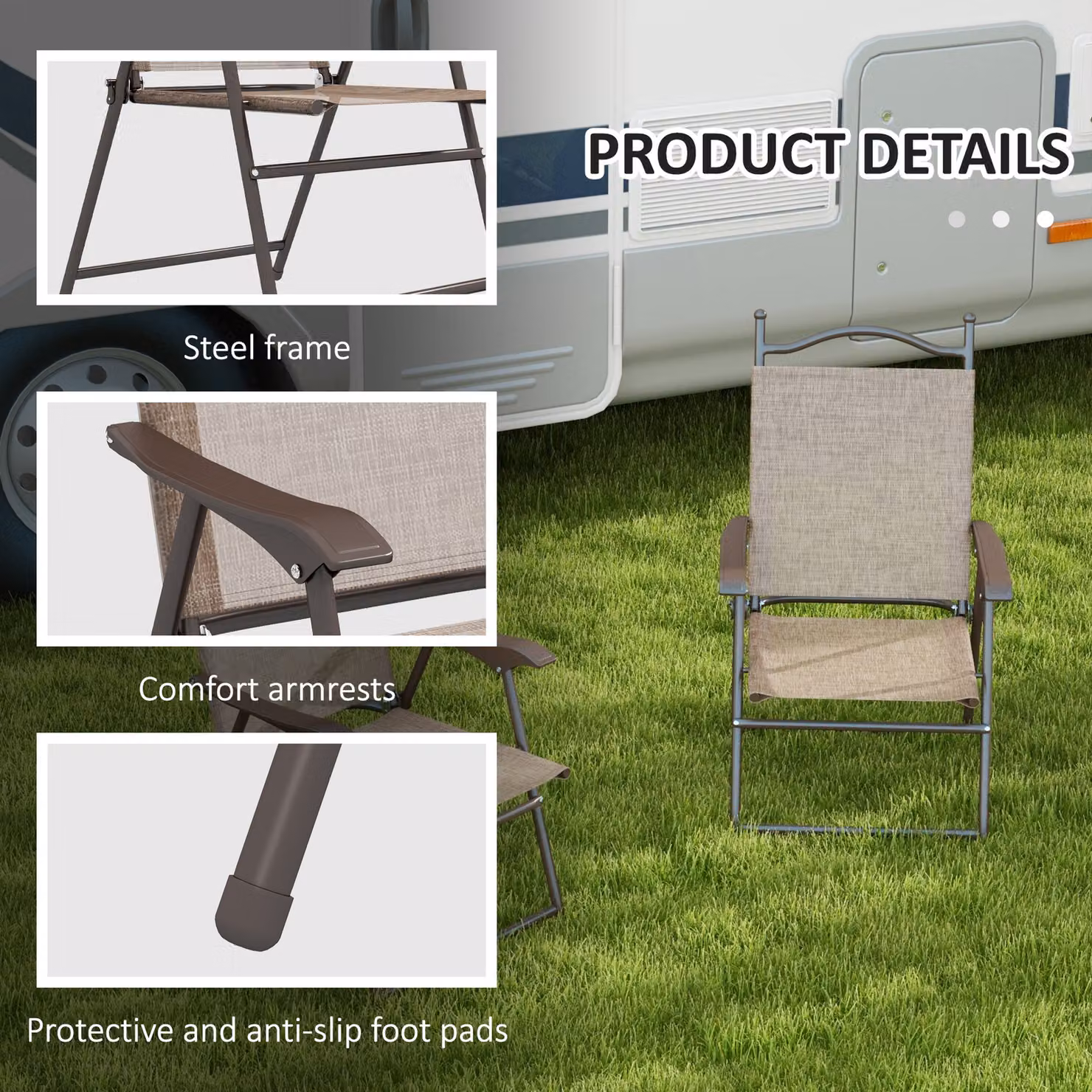 Outsunny Set of Two Modern Folding Garden Chairs with Textilene Fabric Mesh Seats and Armrests in Brown – 5