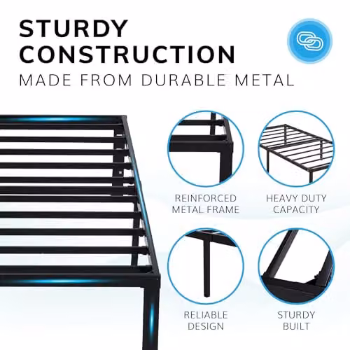 House of Home Single Modern Metal Bed Frame in Black, W/D/H: 190 x 90 x 35 cm – 3