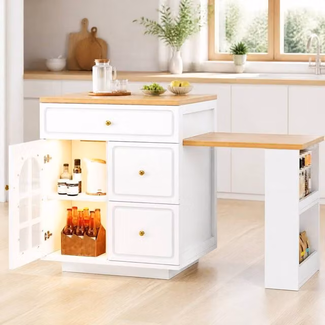STILVORA Extendable Bar Table with Storage and LED Lighting in White