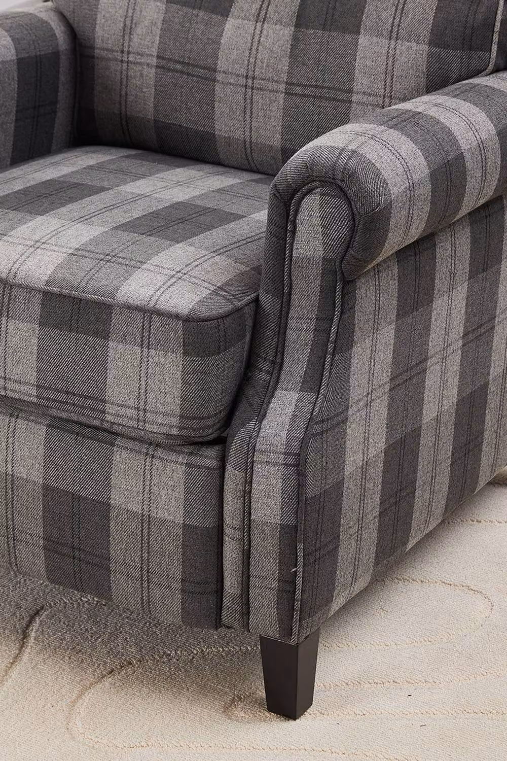 Living and Home Vintage Grey and Black Checked Linen Upholstered Recliner Chair with Adjustable Backrest and Armrests – 5