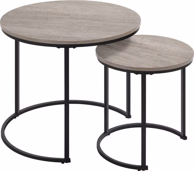 Yaheetech Nesting Coffee Table Set with Round MDF Wood Tops and Metal Sled Base in Grey and Black