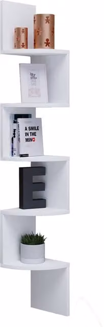 VCM Mintis White Wood Corner Wall Shelf for CD and DVD Storage – 1
