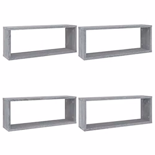 vidaXL Set of 4 Wall Mounted Cube Shelves in Grey Sonoma, W: 60 cm, H: 23 cm, D: 23 cm
