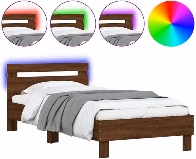 Berkfield Home Modern Bed Frame in Brown Oak with LED Under-Bed Lighting and USB Charging Port, W/D/H: 100 x 200 cm – 1