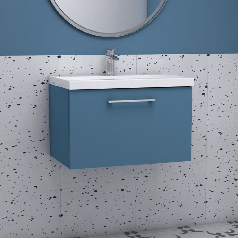 Royal Bathrooms Modena Wall Hung Vanity Unit with Mid-Edge Basin in Satin Blue