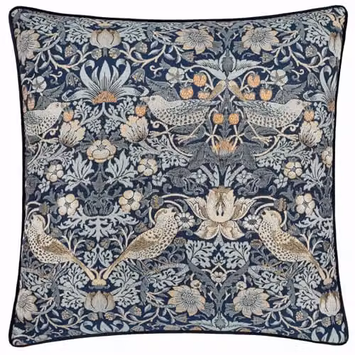 Morris & Co. Strawberry Thief Blue Floral Velvet Feather Filled Square Cushion W/D/H: 55 x 55 x 55 cm – 2