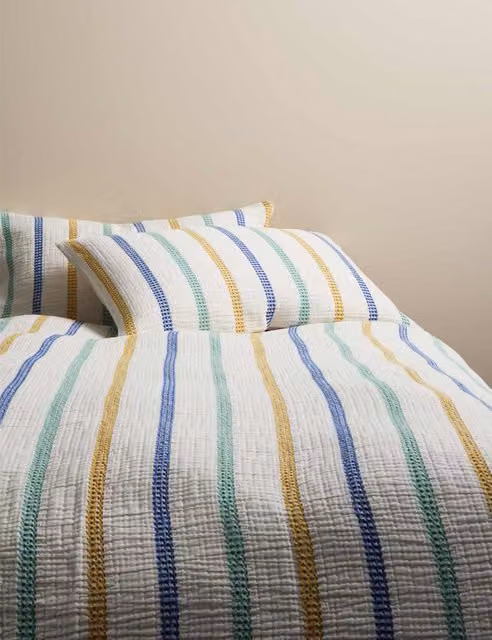 M&S Striped Breathable Cotton Bedding Set in Beige and Multicolour, W: 90 cm x L: 190 cm