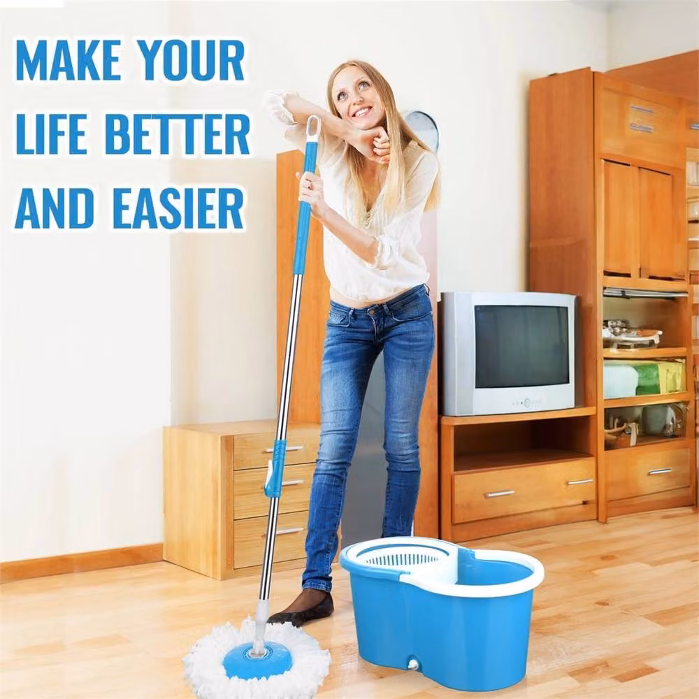 Nordara Blue 360 Degree Spin Mop Bucket Set with Wringer and 2 Microfibre Refillable Heads – 2