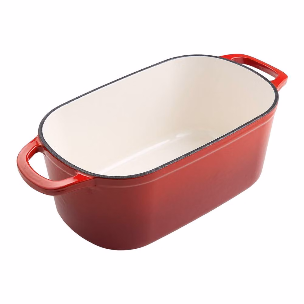 Living and Home 2-Piece Enamel Cast Iron Bread Loaf Pan and Frying Pan Set, Red – 3