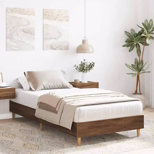 Berkfield Home Durable Bed Frame in Brown Oak, W/D/H: 100 x 200 cm – 1