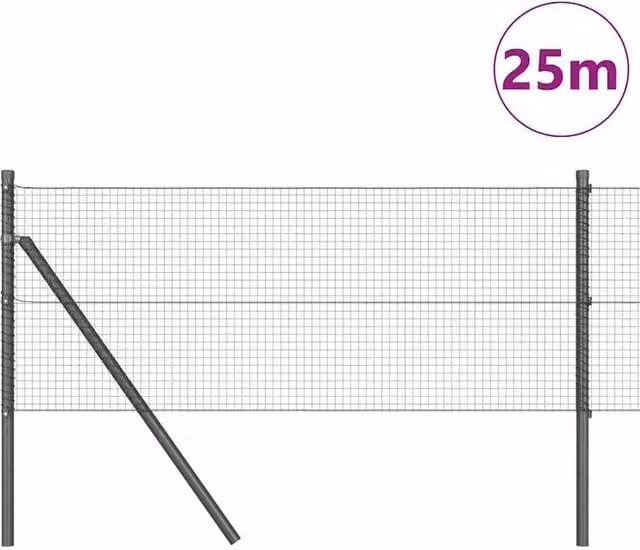 Berkfield Home Modern Welded Wire Fence with 13 Posts, Grey Powder-Coated Steel, W/H: 25 x 0.8 m