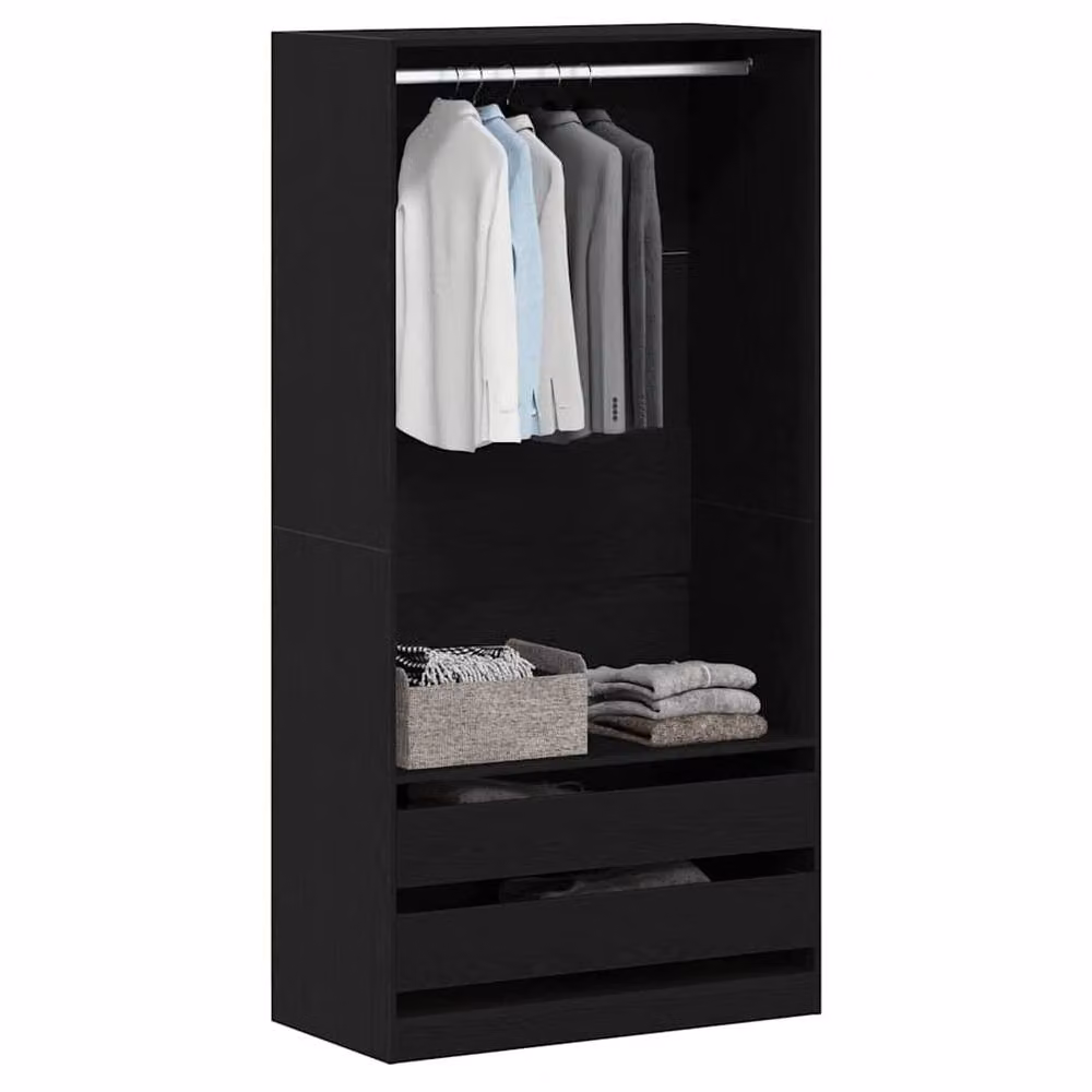 Berkfield Home Black Modern Wardrobe with Integrated Drawers and Hanging Rod, W/D/H: 100 x 50 x 200 cm – 3
