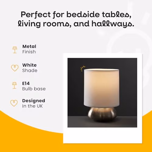 ValueLights Chrome Touch Dimmable Table Lamp with White Fabric Shade – 4