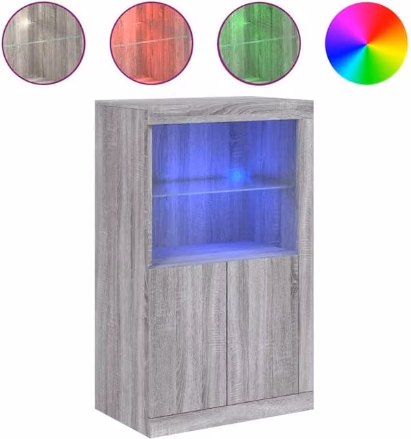 Berkfield Home Modern Grey Sonoma Side Cabinet with Integrated LED Lighting and Glass Doors