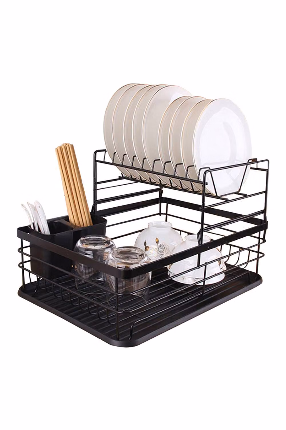 ExtraStar 2-Tier Dish Drainer Rack with Cutlery Holder in Black – 2