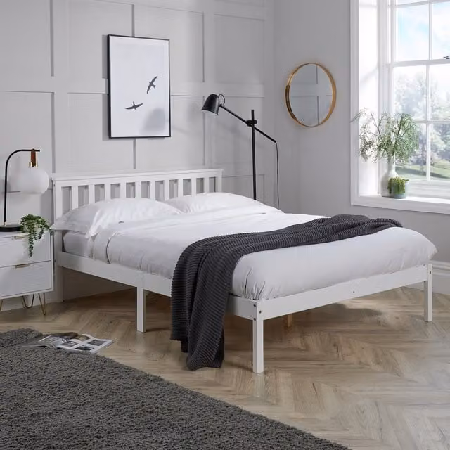 Home Source Florida Low End Small Double Wooden Bed Frame in White